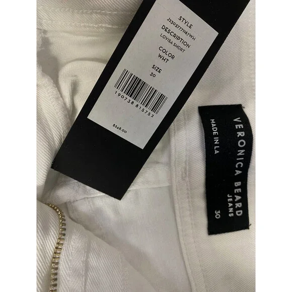 $248 Veronica Beard Women's White Self-Tie Belted Denim Shorts Size 30 - Picture 2 of 2